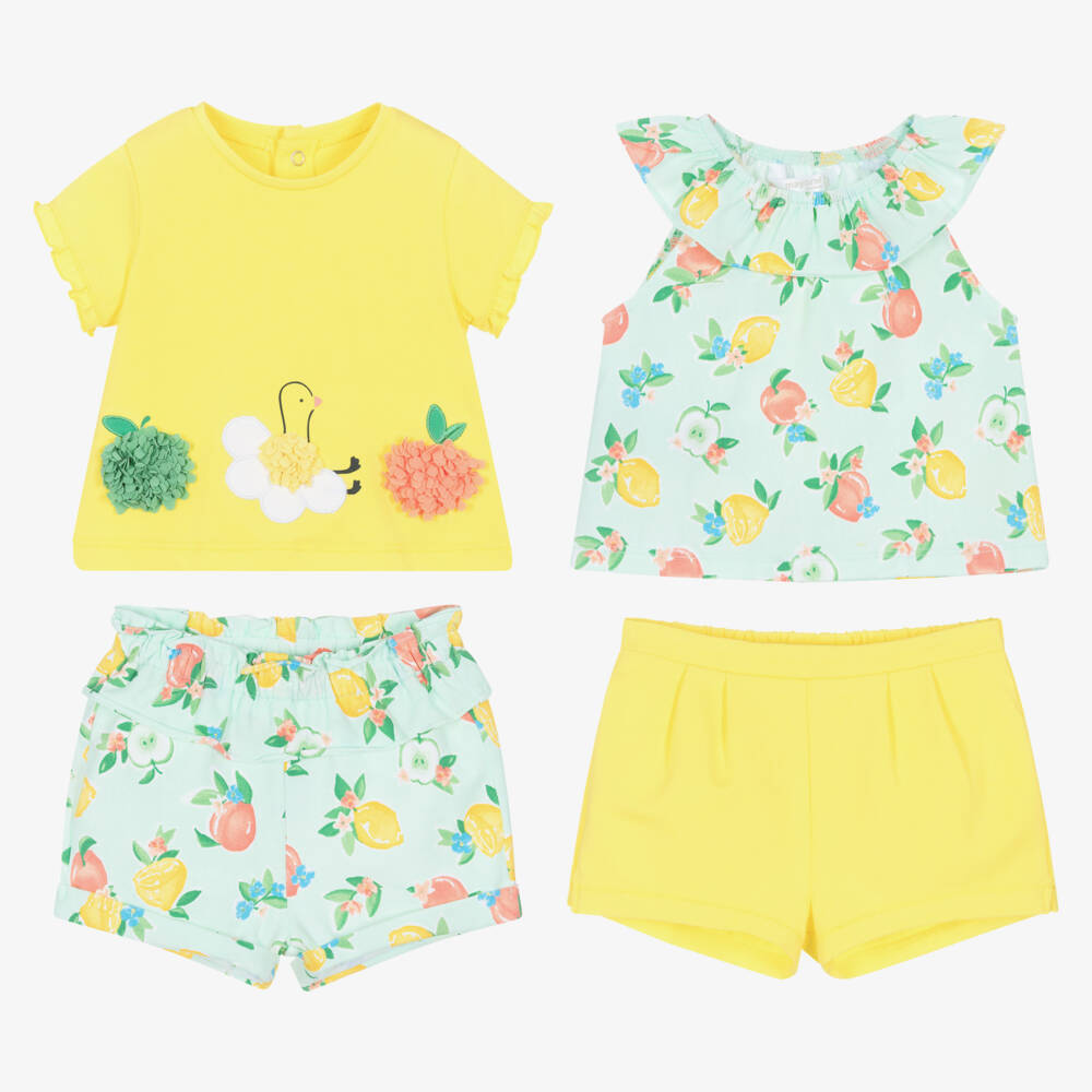 Mayoral-Baby Girls Yellow & Green Cotton Shorts Set | Childrensalon Outlet