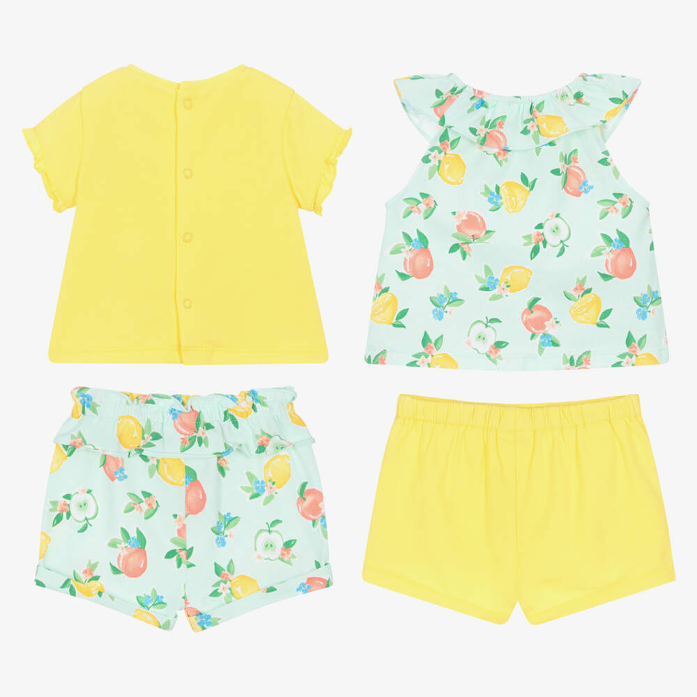 Mayoral-Baby Girls Yellow & Green Cotton Shorts Set | Childrensalon Outlet
