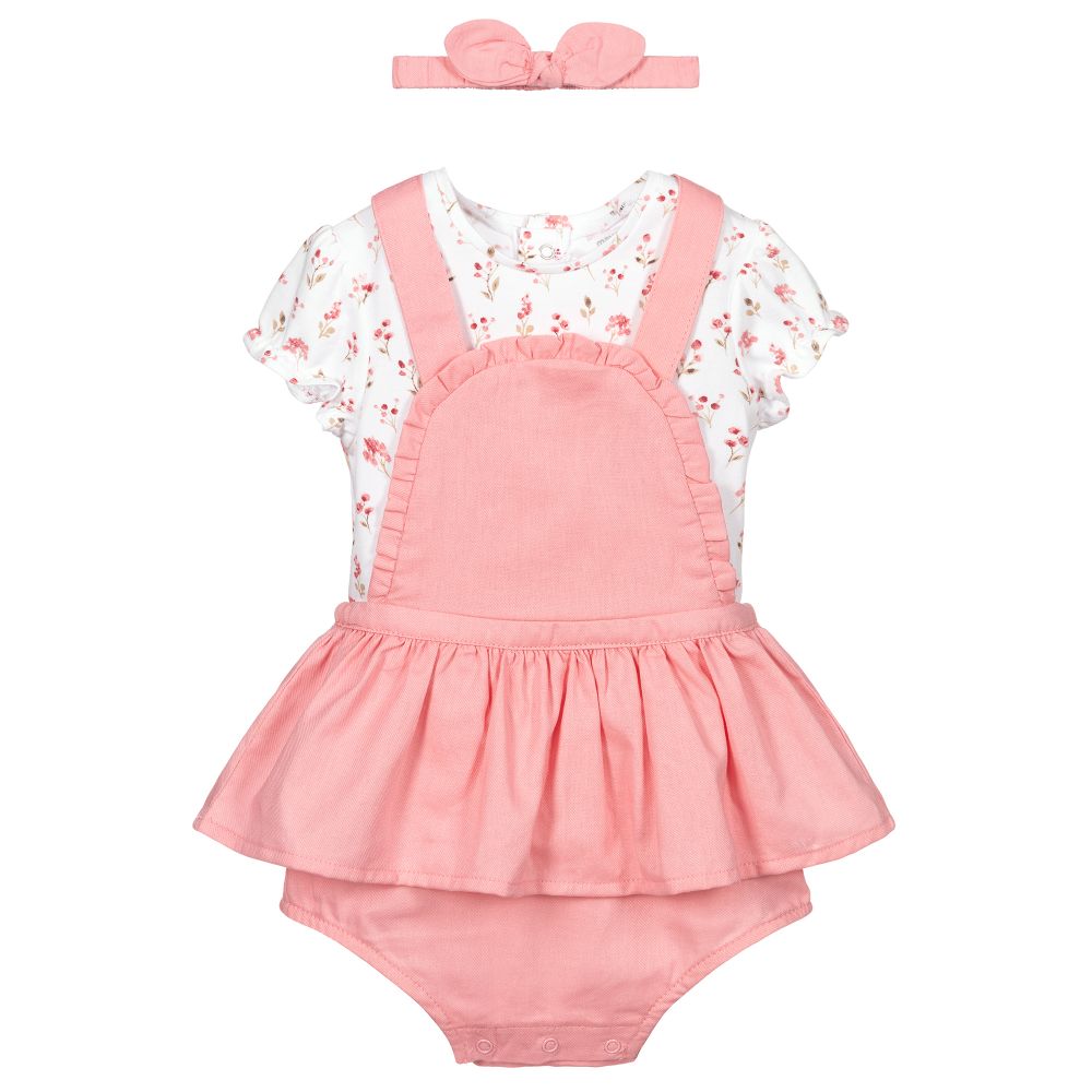 Mayoral Newborn - Baby Pink Pinafore Dress Set  | Childrensalon