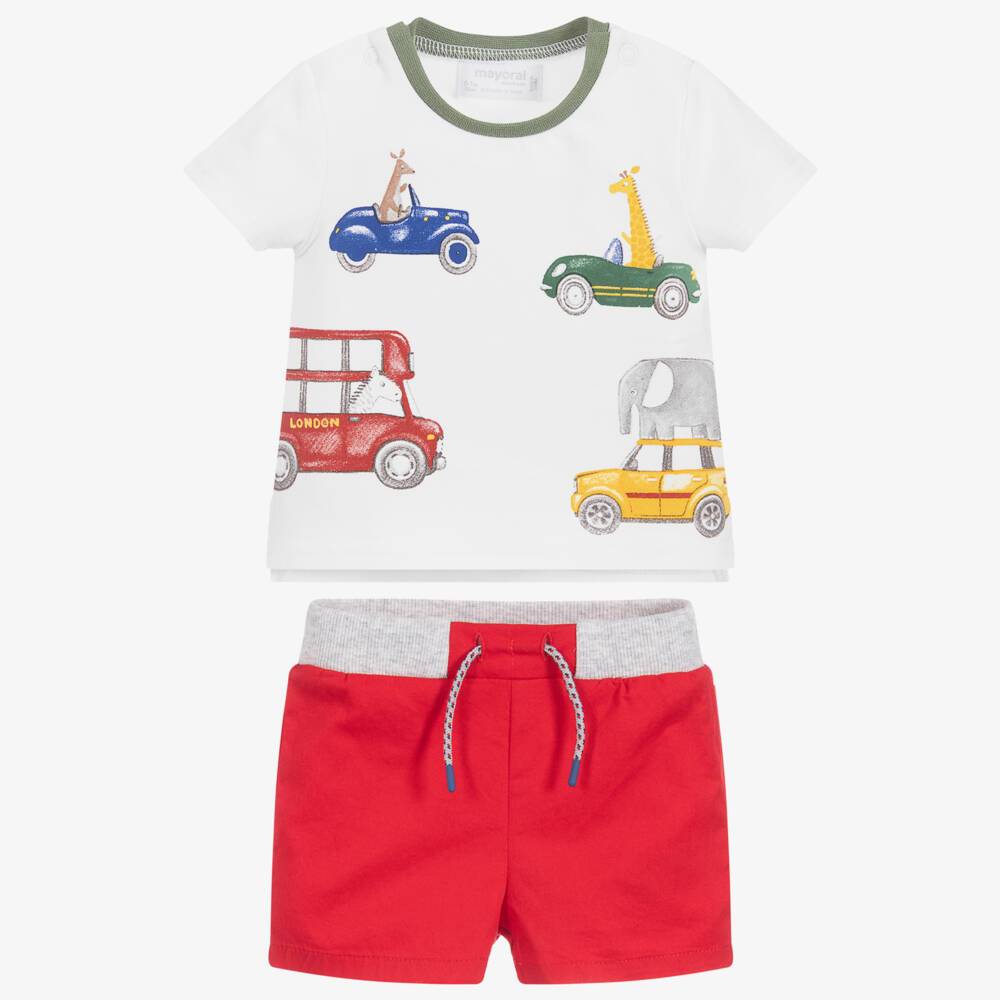 Mayoral Newborn-شورت وتوب قطن لون أحمر وأبيض للمواليد | Childrensalon Outlet