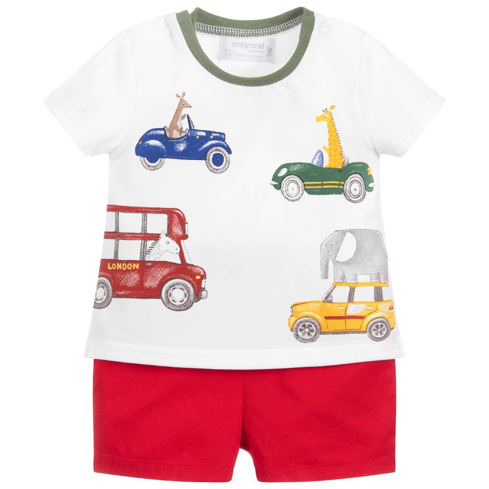 Mayoral Newborn - Baby Red & White Shorts Set | Childrensalon