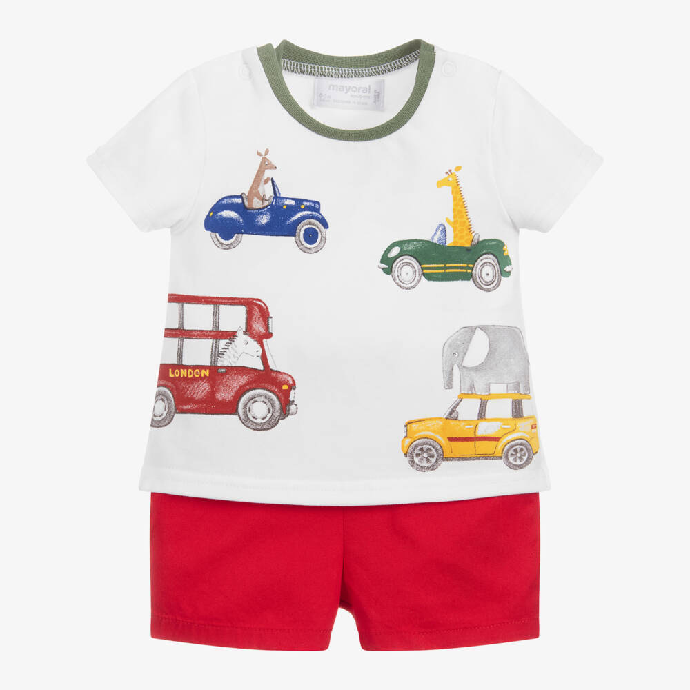 Mayoral Newborn-شورت وتوب قطن لون أحمر وأبيض للمواليد | Childrensalon Outlet