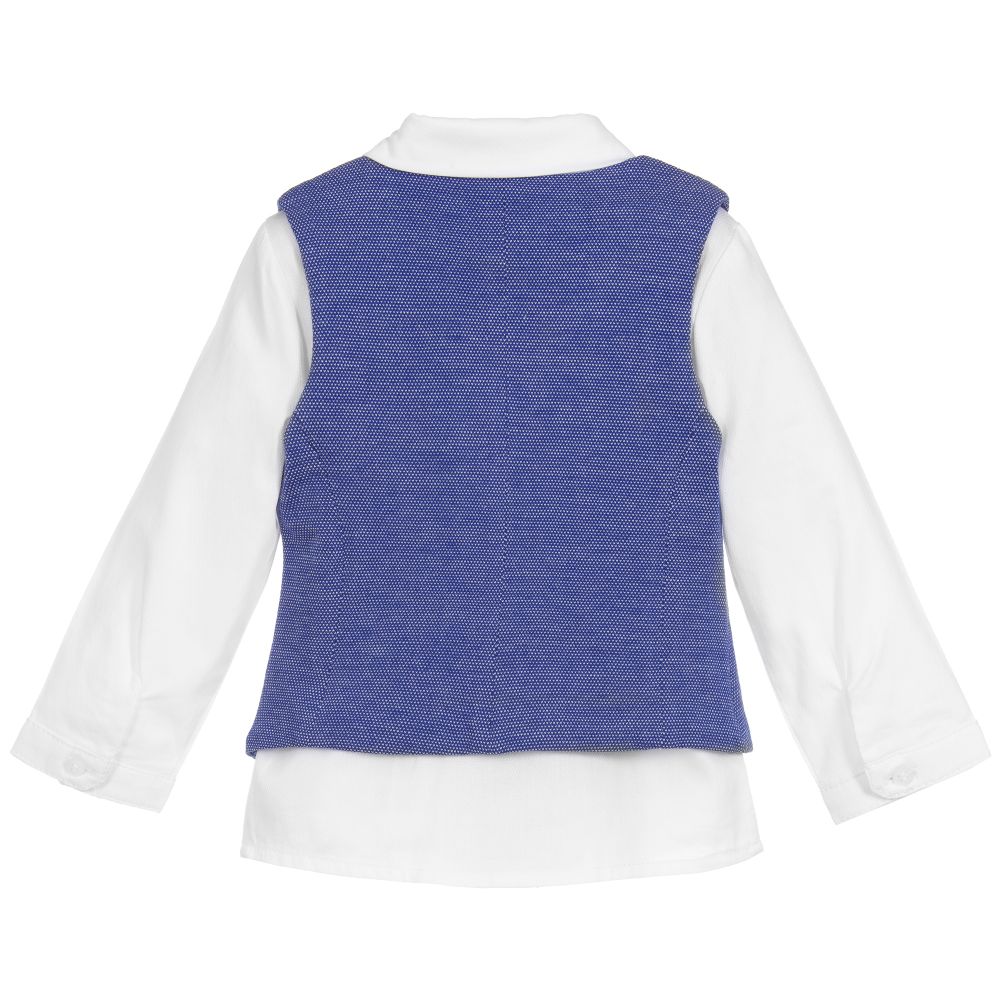 Mayoral Newborn-قميص و صدرية  قطن لون أزرق وأبيض للمواليد | Childrensalon Outlet