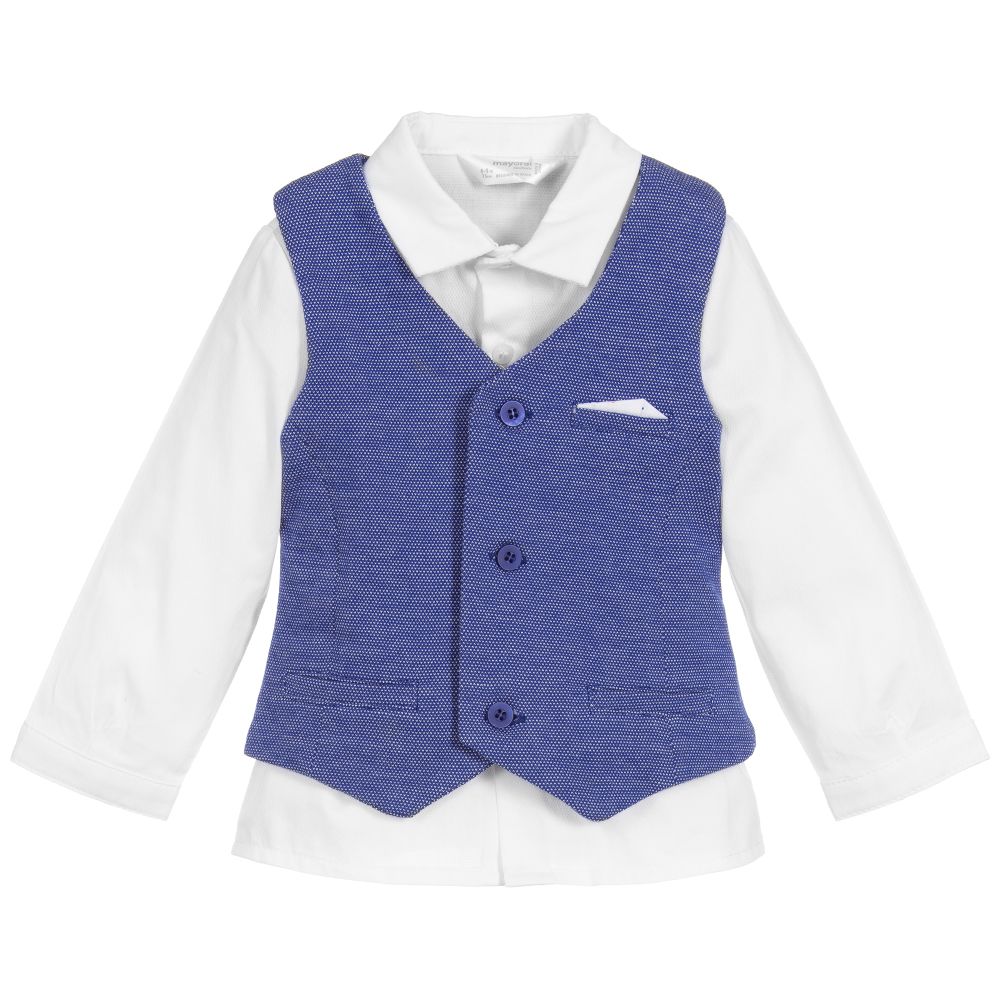 Mayoral Newborn Baby Shirt Waistcoat Set Childrensalon Outlet