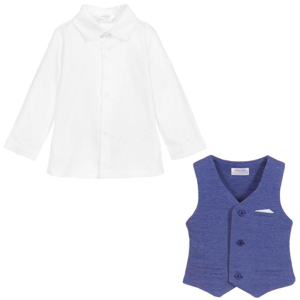 Mayoral Newborn Baby Shirt Waistcoat Set Childrensalon Outlet