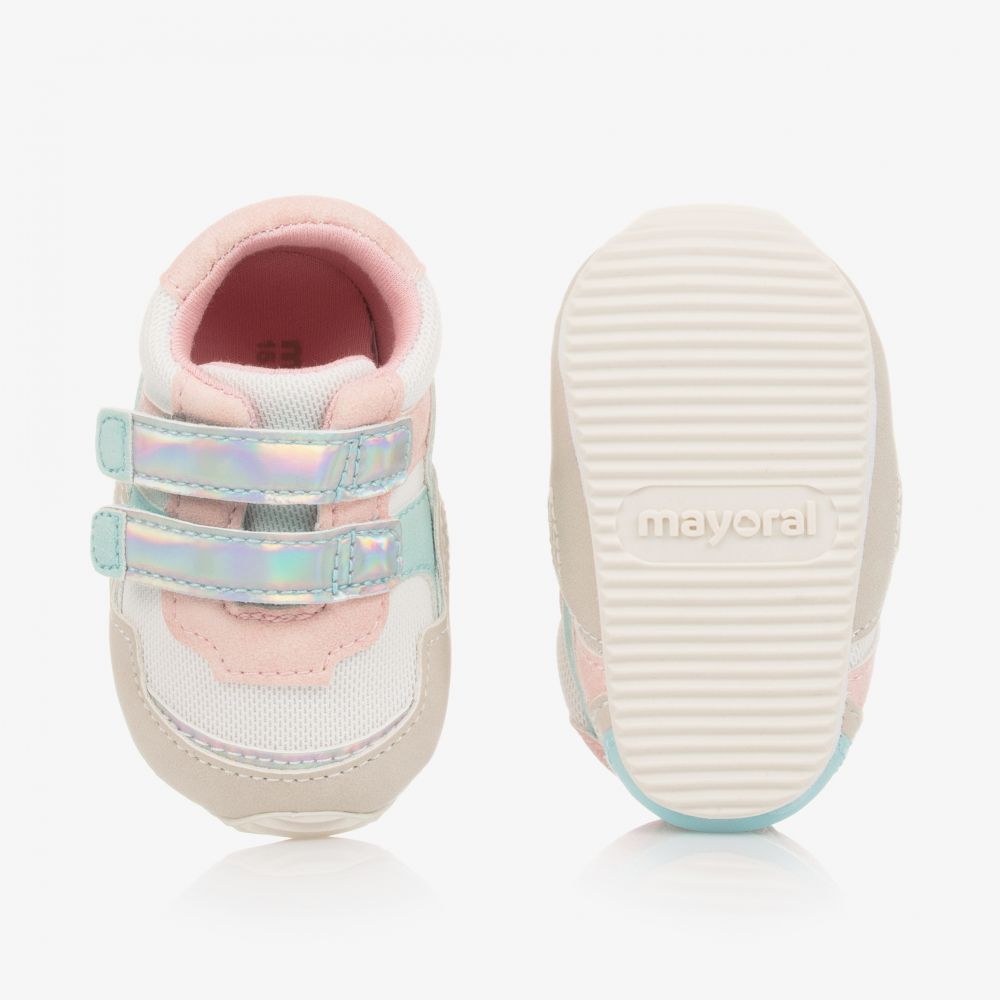 Mayoral Newborn Baby White Pink Trainers Childrensalon Outlet