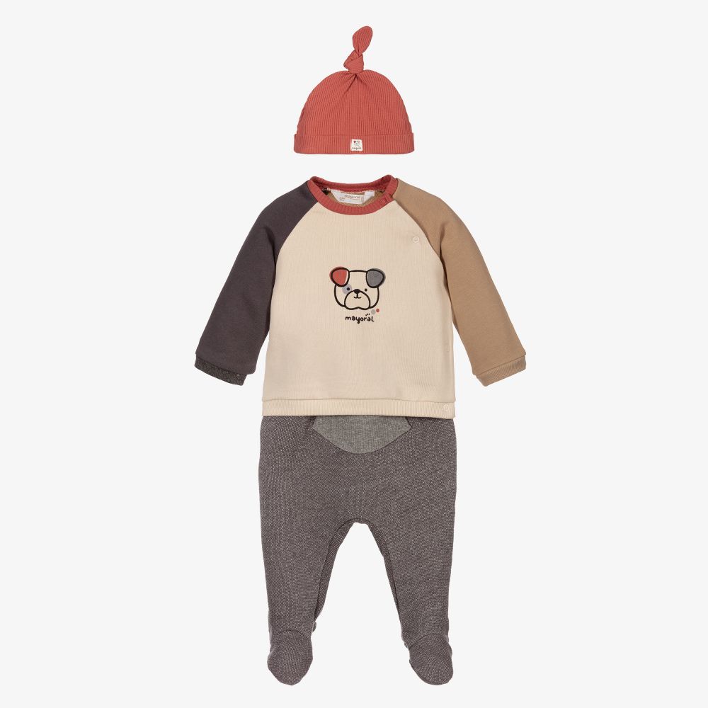 Mayoral Newborn - طقم بيبي غرو وقبعة قطن عضوي جيرسي لون عاجي للأطفال | Childrensalon