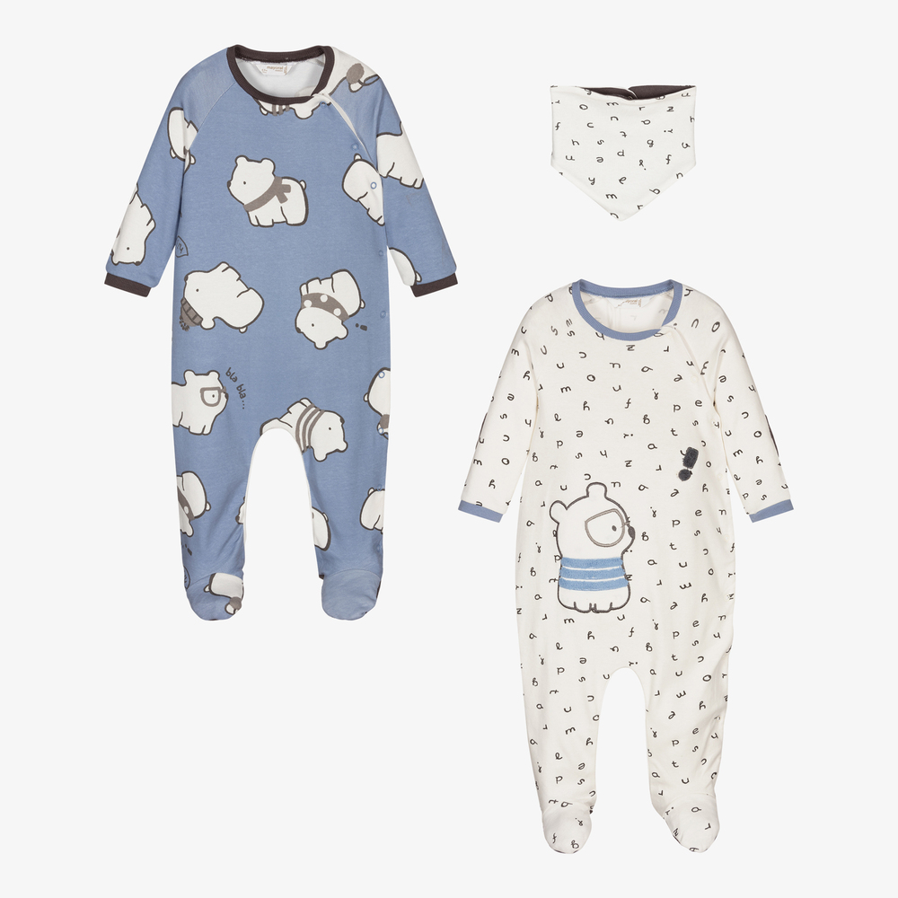 Mayoral Newborn-Bear Babygrows (2 Pack) & Bib | Childrensalon Outlet