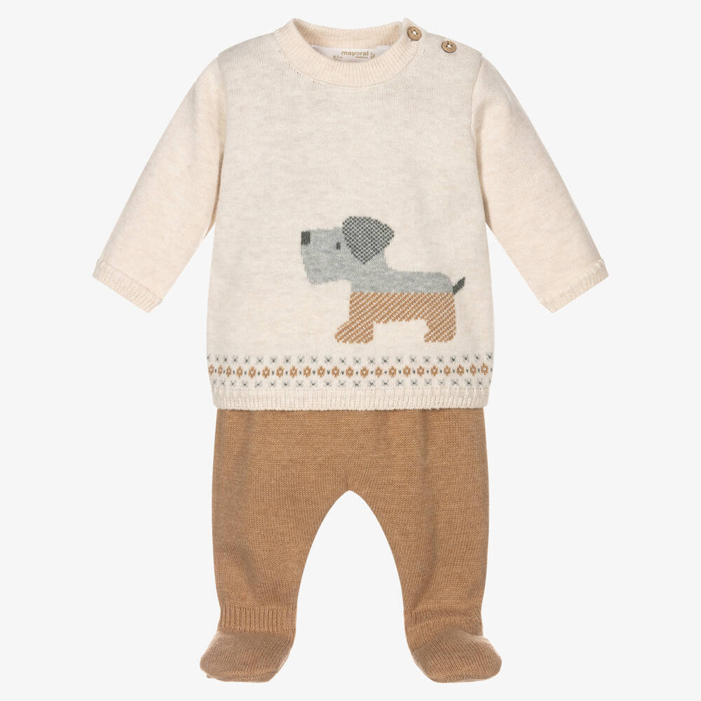 Mayoral Newborn - Beige 2 Piece Knitted Babygrow | Childrensalon