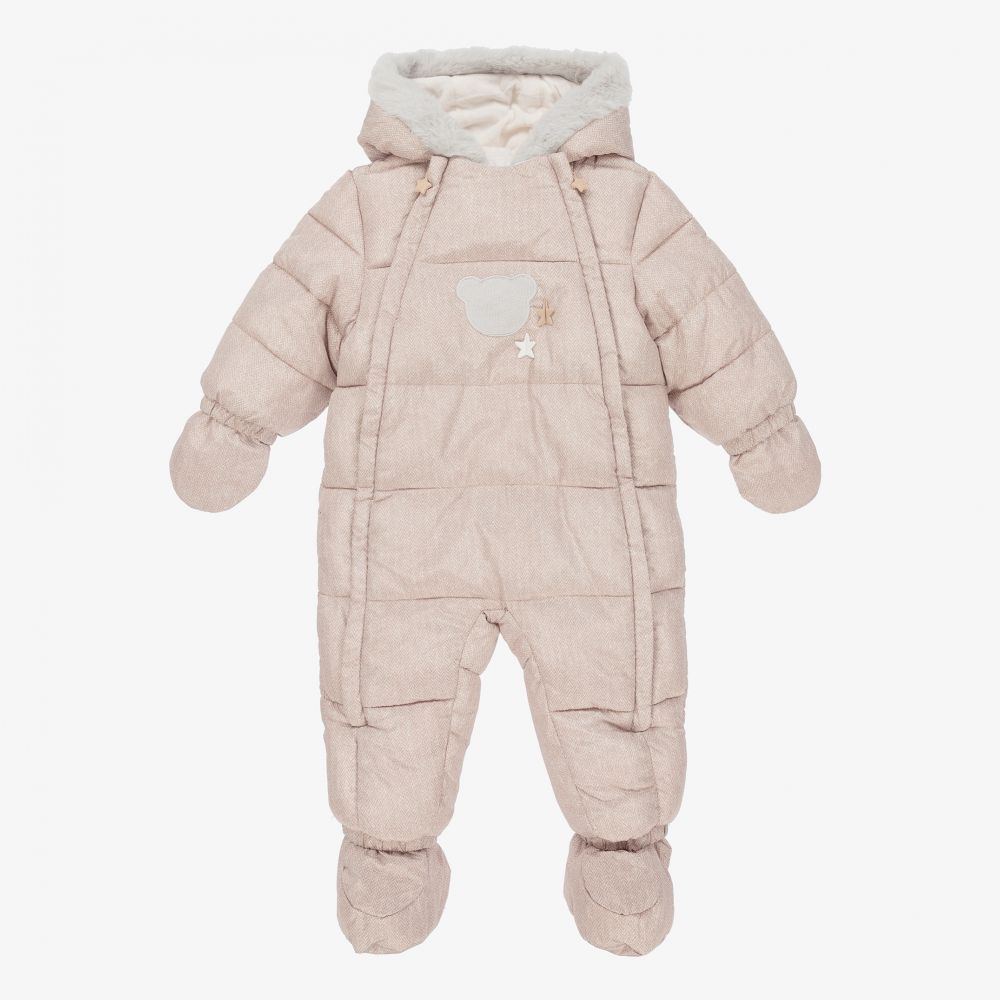 Mayoral Newborn - Beige Bear Baby Snowsuit | Childrensalon