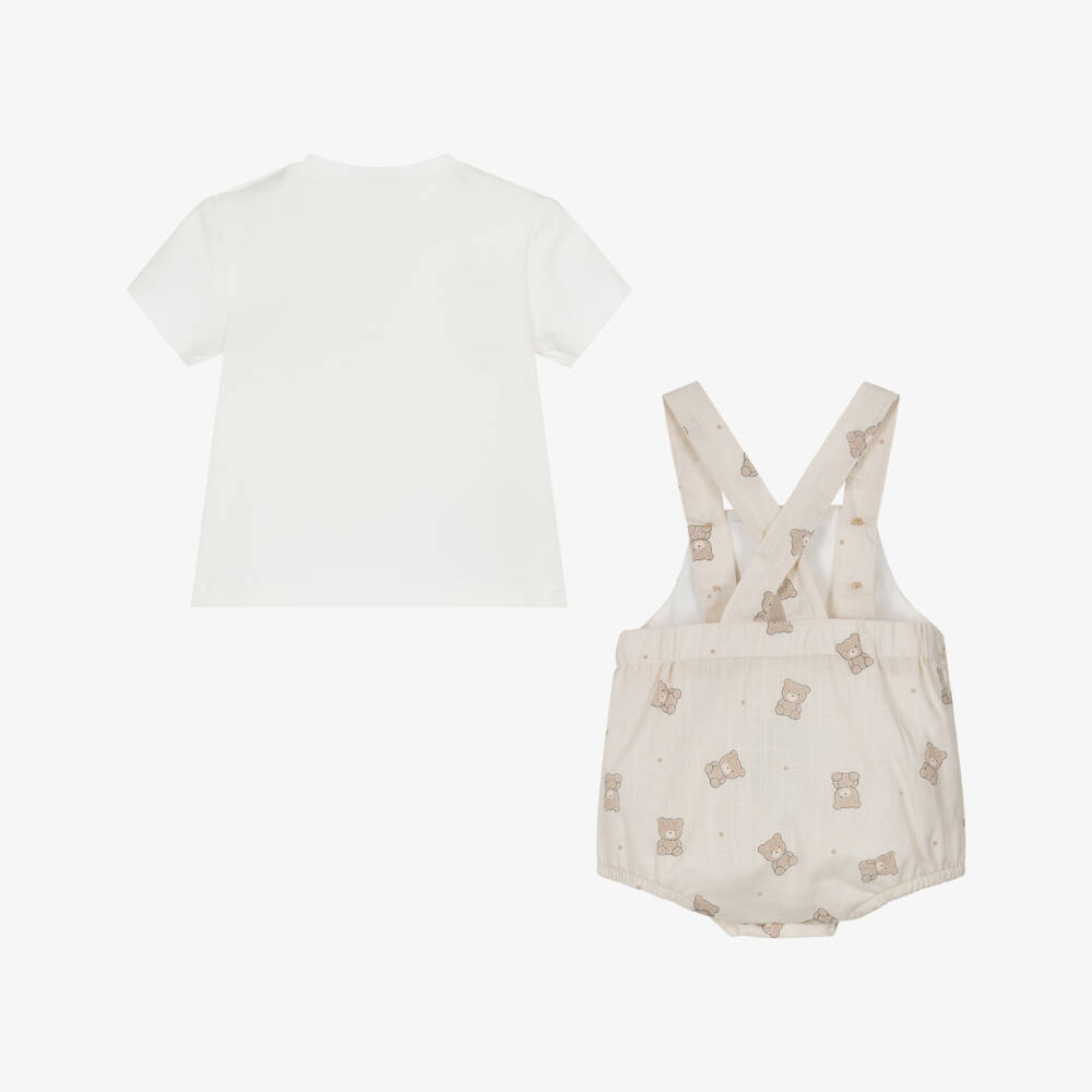 Mayoral Newborn-Beige Bear Print Dungaree Set | Childrensalon Outlet