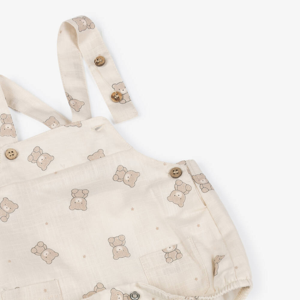 Mayoral Newborn-Beige Bear Print Dungaree Set | Childrensalon Outlet