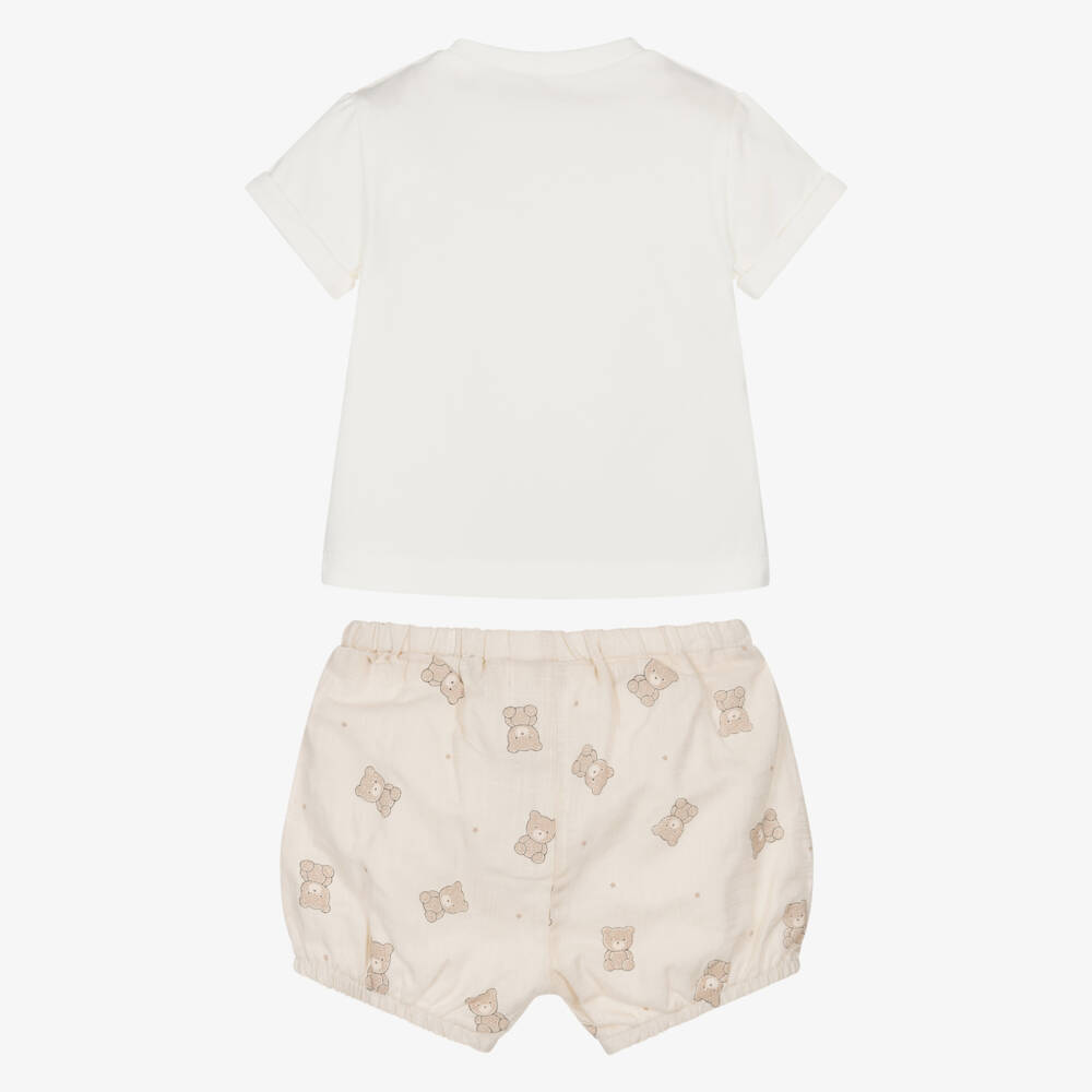 Mayoral Newborn-Beige Bear Shorts Set | Childrensalon Outlet