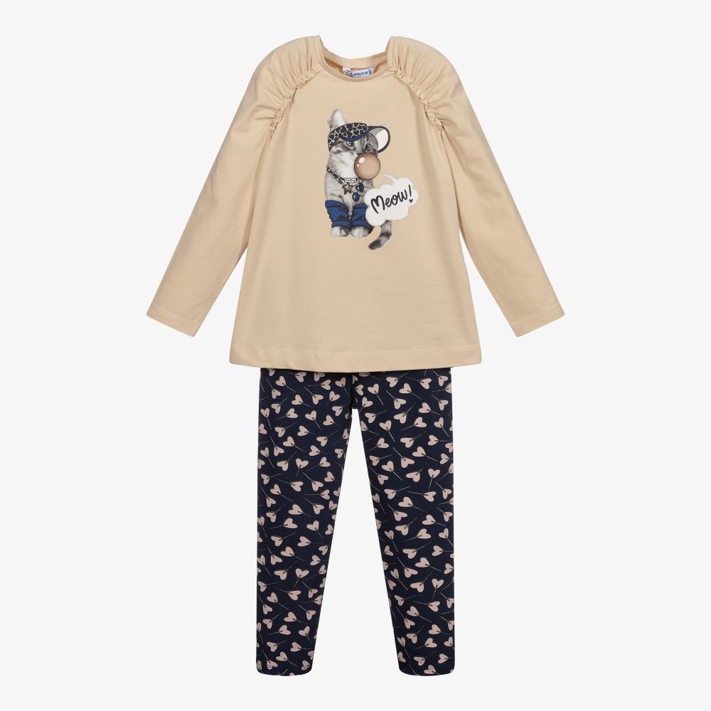 Mayoral-Бежево-синий комплект с легинсами | Childrensalon Outlet