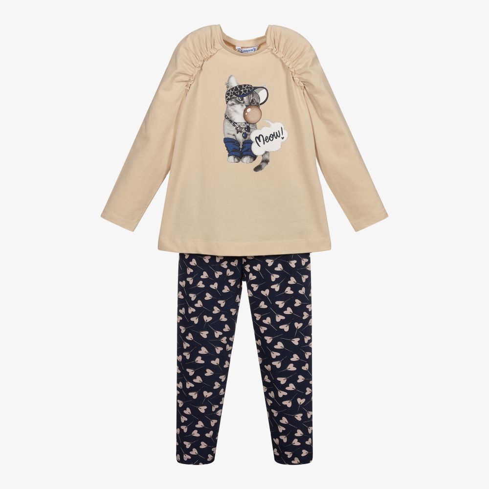 Mayoral - Ensemble legging beige et bleu | Childrensalon