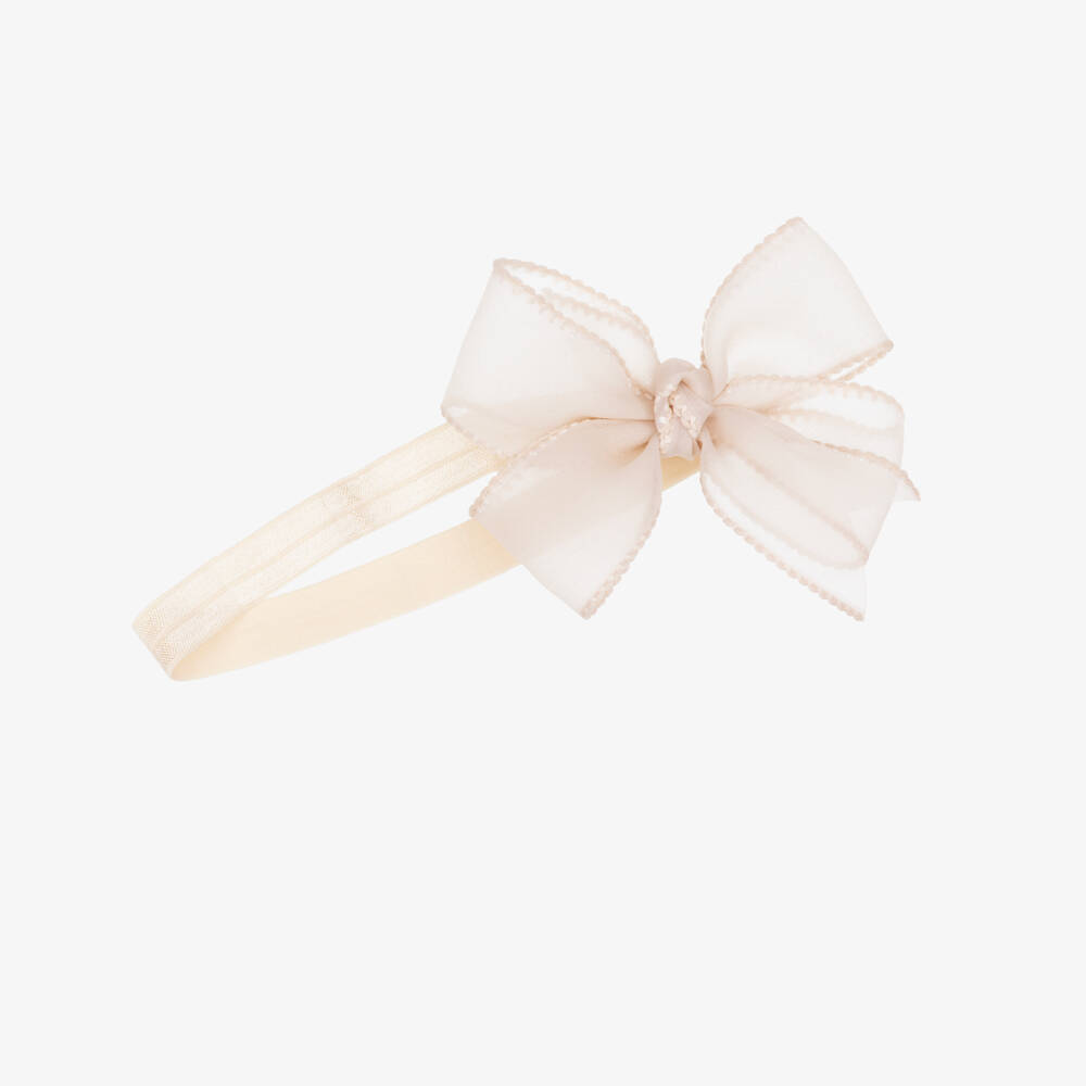 Mayoral Newborn-Beige Bow Headband & Hair Clip Set | Childrensalon Outlet