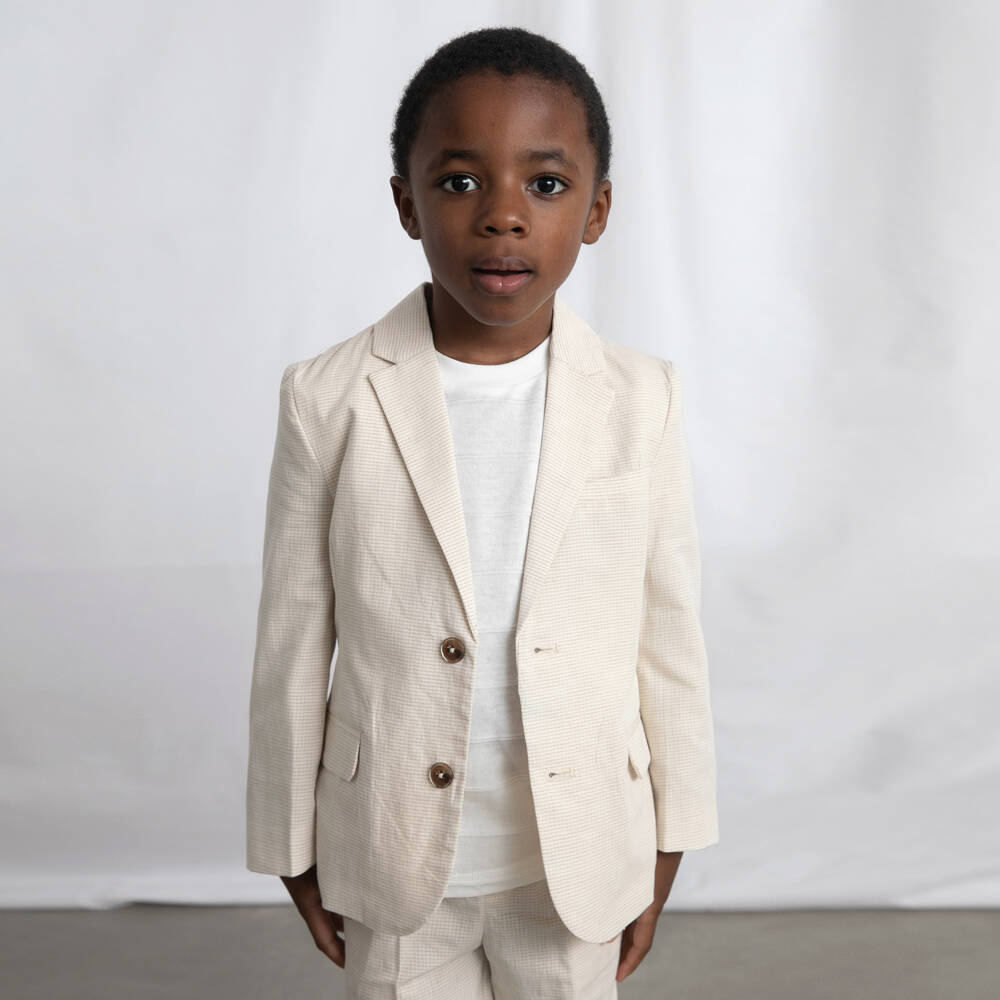 Mayoral-Beige Check Linen Blazer | Childrensalon Outlet