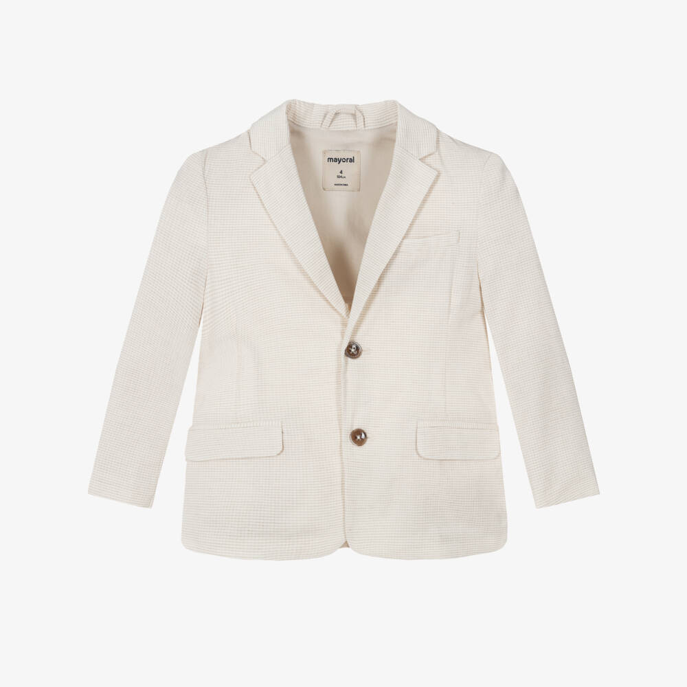 Mayoral-Beige Check Linen Blazer | Childrensalon Outlet