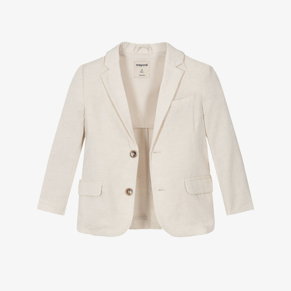 Mayoral-Beige Check Linen Blazer | Childrensalon Outlet