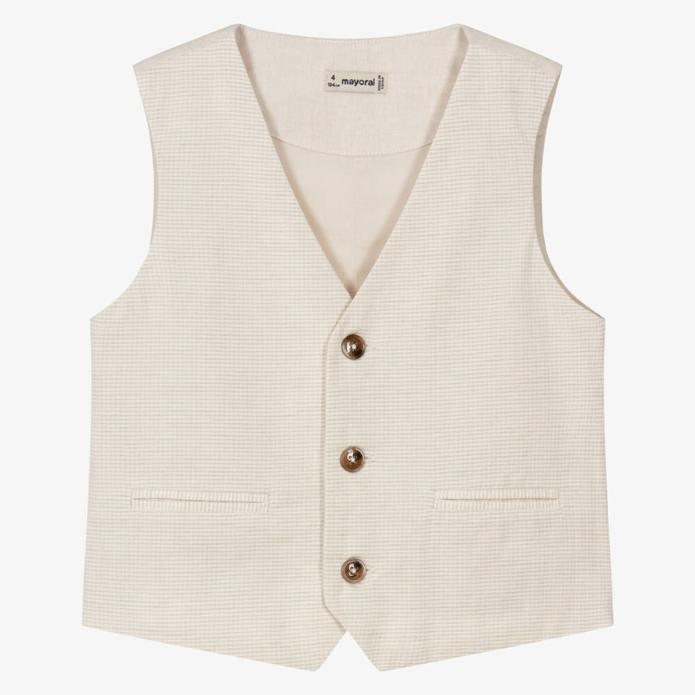 Mayoral-Beige Check Linen Waistcoat | Childrensalon Outlet