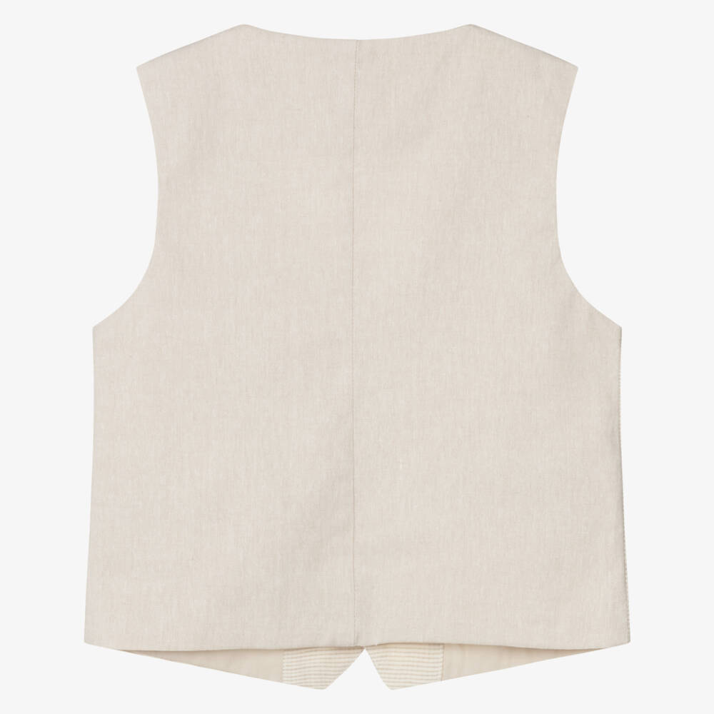 Mayoral-Beige Check Linen Waistcoat | Childrensalon Outlet