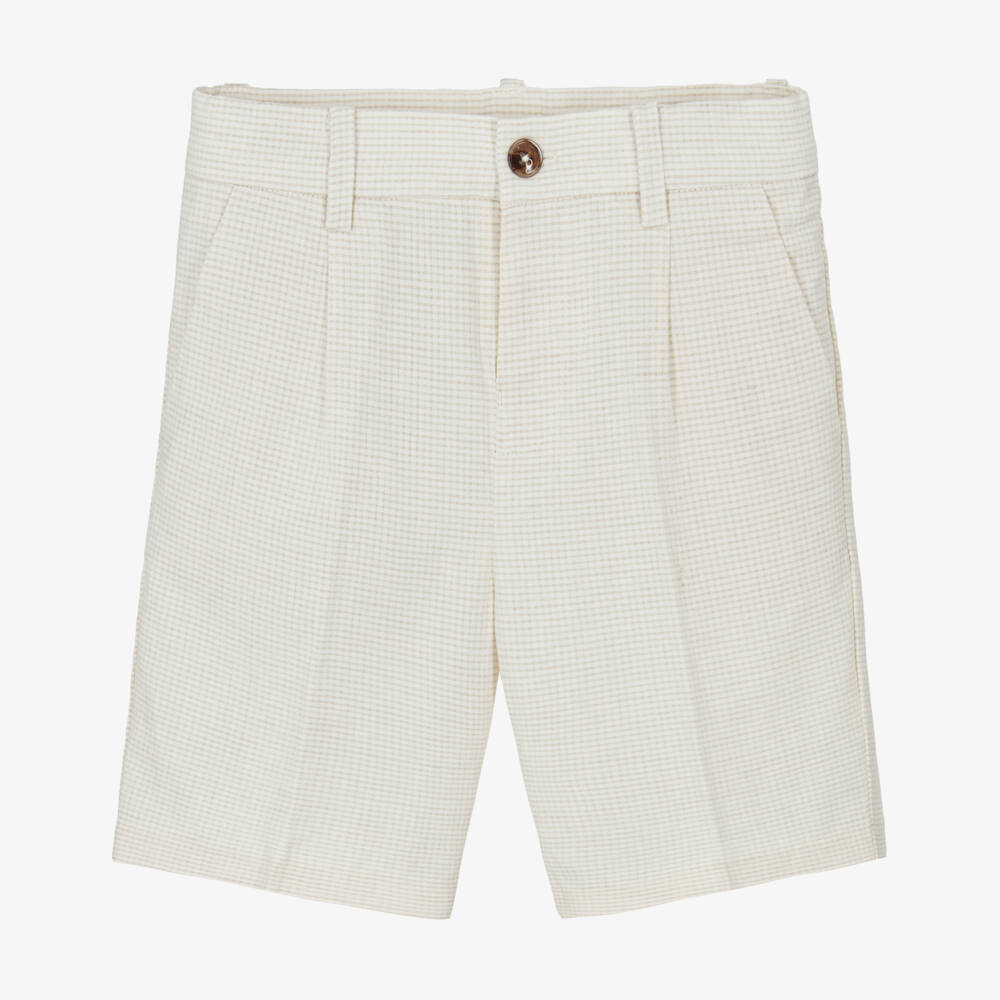 Mayoral-Beige Check Shorts | Childrensalon Outlet