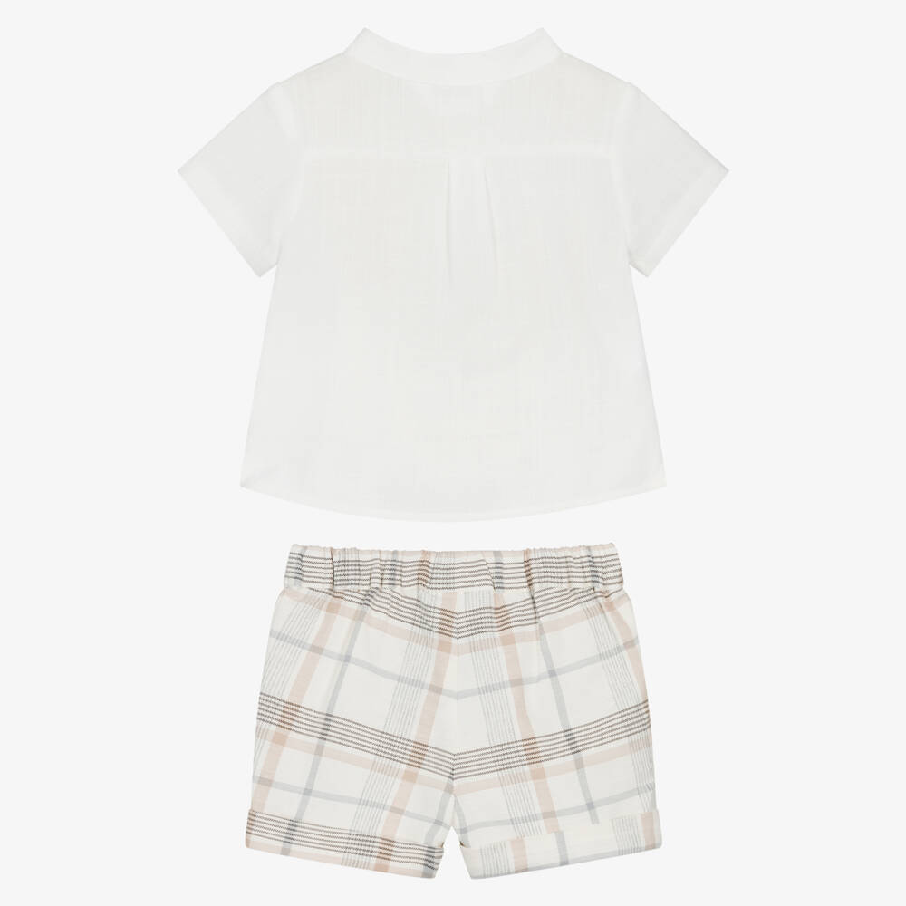 Mayoral Newborn-Beige Check Shorts Set | Childrensalon Outlet
