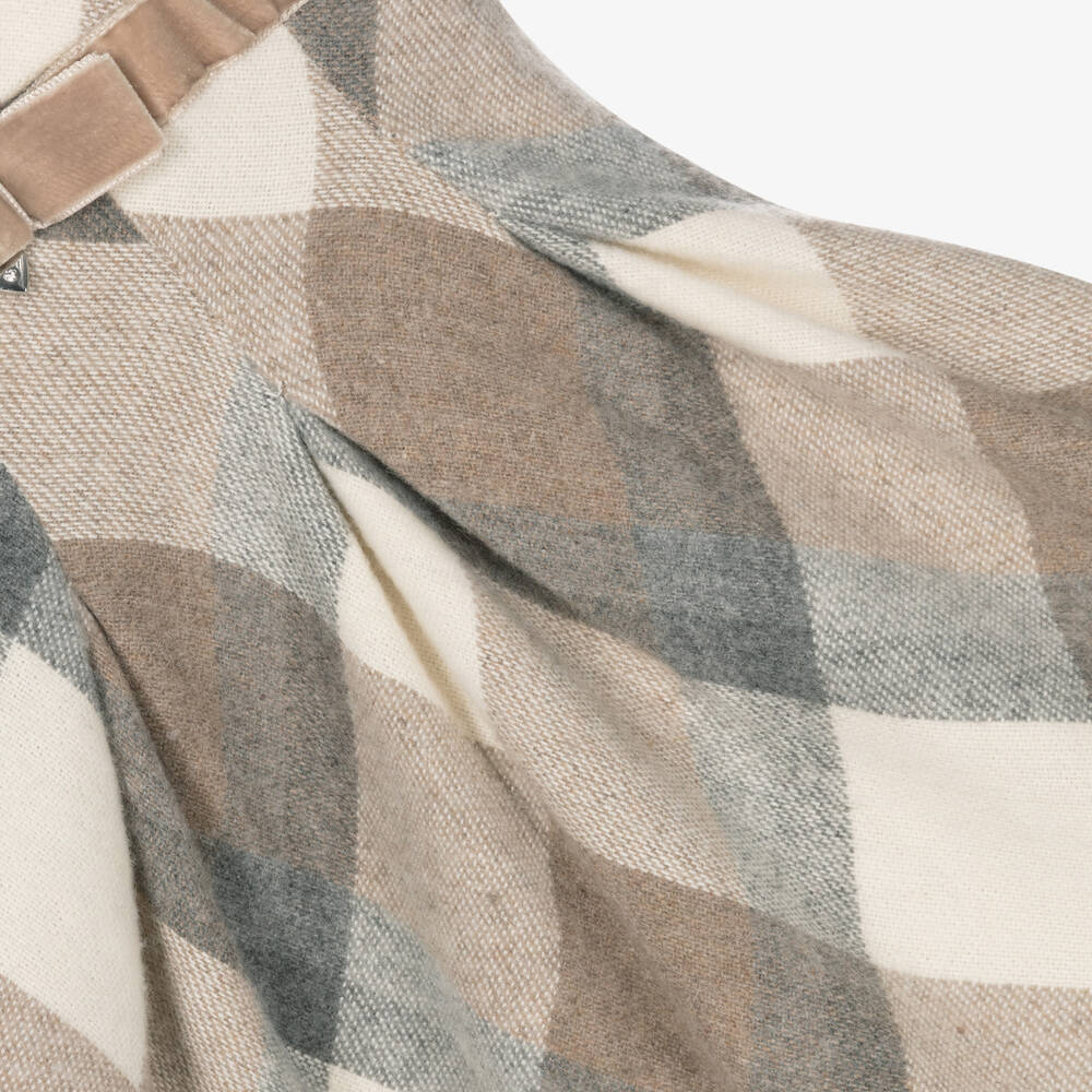 Mayoral-Бежевое платье из смесовой шерсти в клетку | Childrensalon Outlet