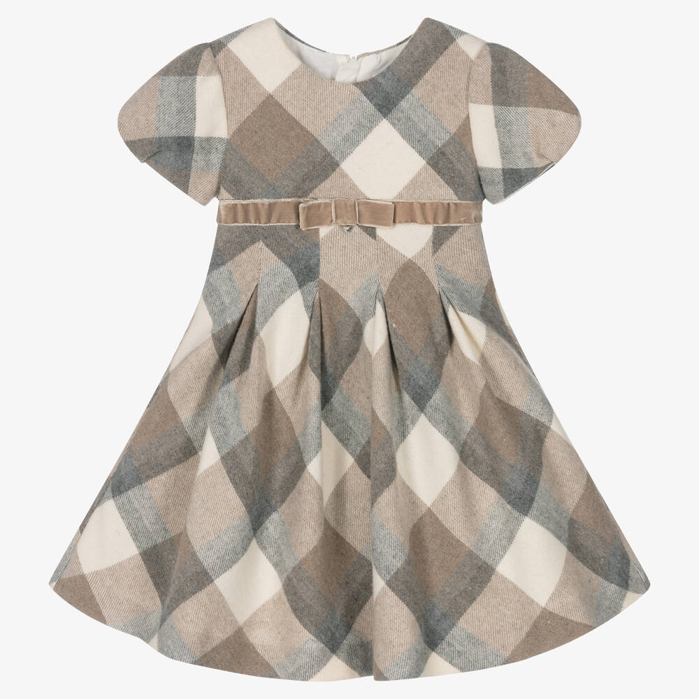 Mayoral-Бежевое платье из смесовой шерсти в клетку | Childrensalon Outlet