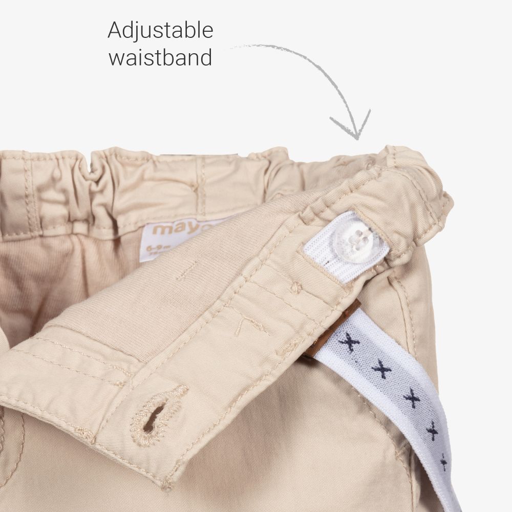 Mayoral Newborn-Beige Cotton Baby Trousers  | Childrensalon Outlet