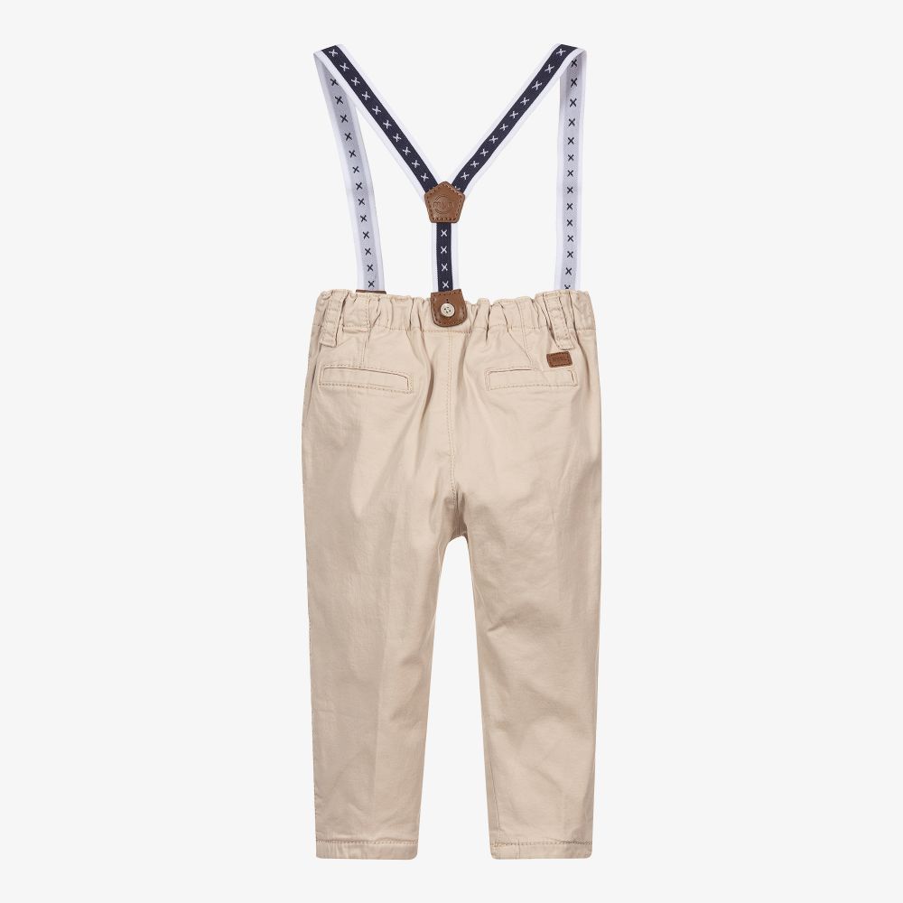 Mayoral Newborn-Beige Cotton Baby Trousers  | Childrensalon Outlet