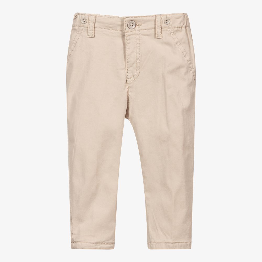 Mayoral Newborn-Beige Cotton Baby Trousers  | Childrensalon Outlet