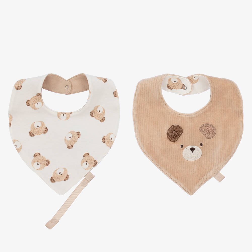 Mayoral - Beige Cotton Bear Bibs (2 Pack) | Childrensalon