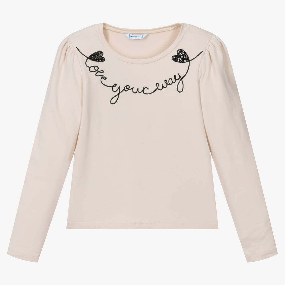 Mayoral - Haut beige en coton Love Your Way | Childrensalon