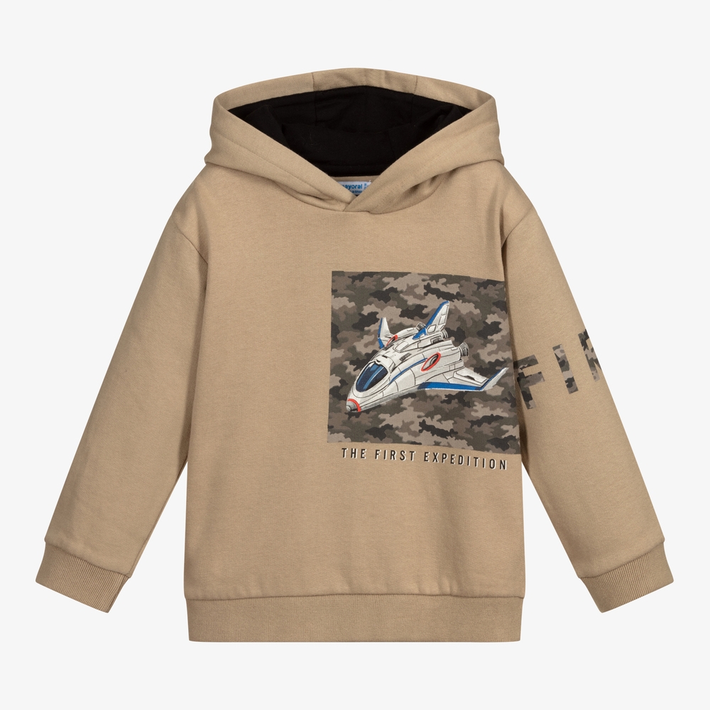 Mayoral Beige Cotton Spaceship Hoodie Childrensalon Outlet
