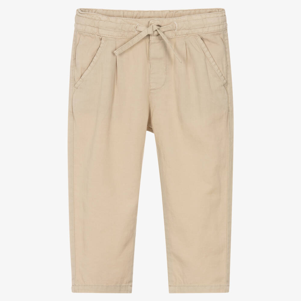Mayoral-Beige Drawstring Linen Trousers | Childrensalon Outlet