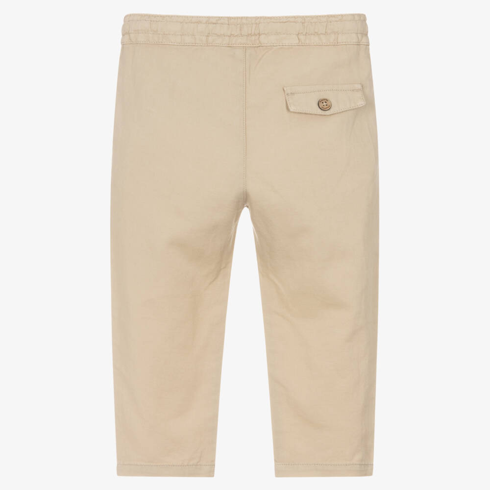 Mayoral-Beige Drawstring Linen Trousers | Childrensalon Outlet