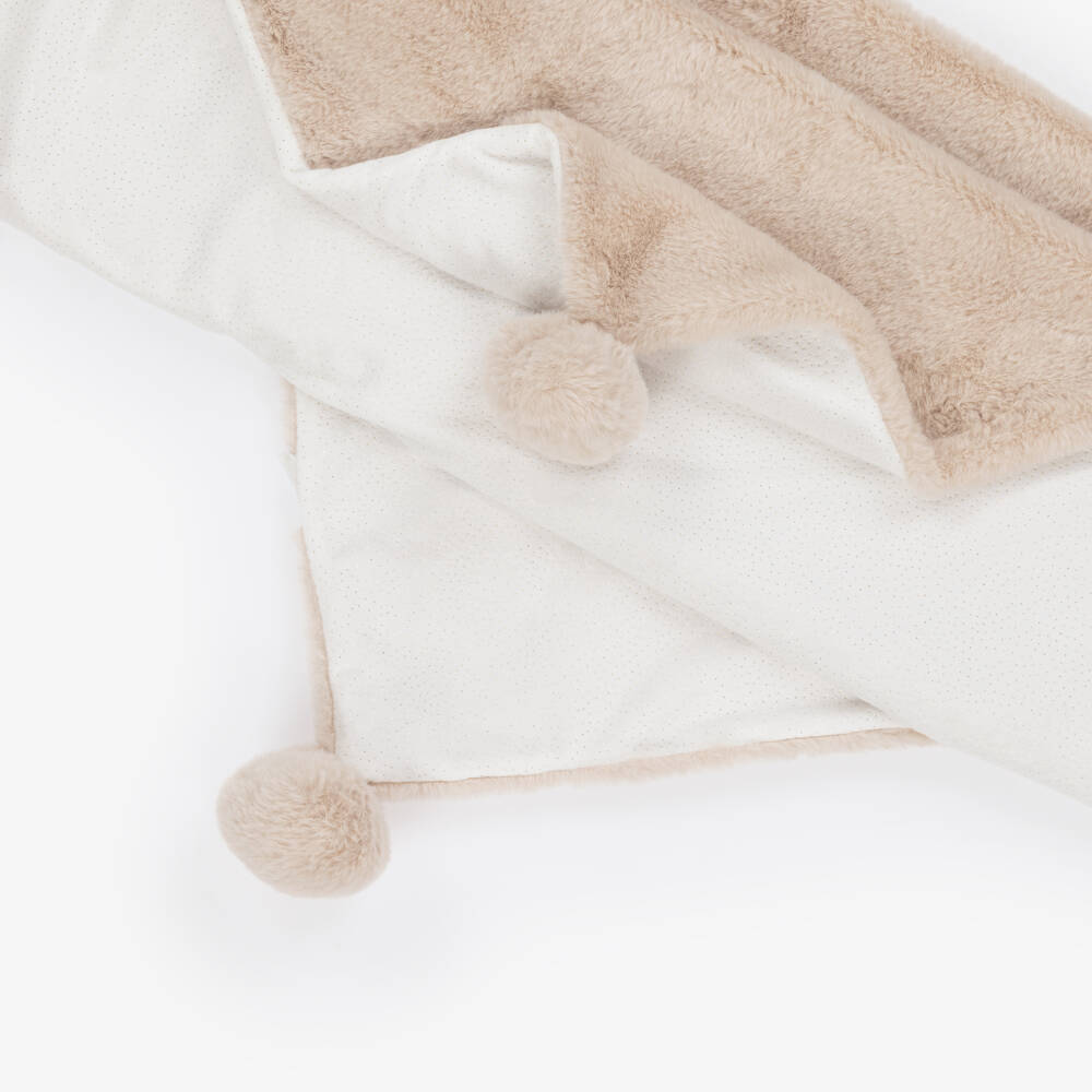 Mayoral Newborn-Beige Faux Fur & Pom-Pom Blanket (100cm) | Childrensalon Outlet