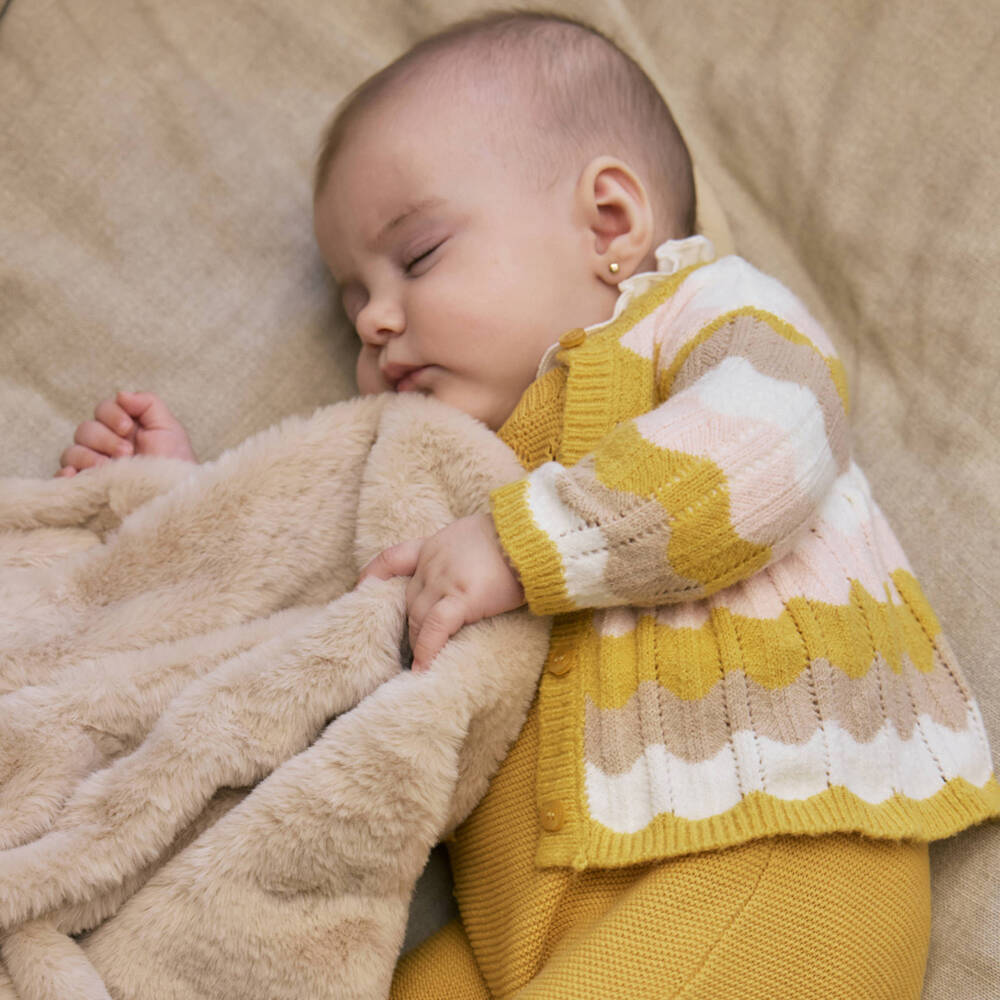 Mayoral Newborn-Beige Faux Fur & Pom-Pom Blanket (100cm) | Childrensalon Outlet