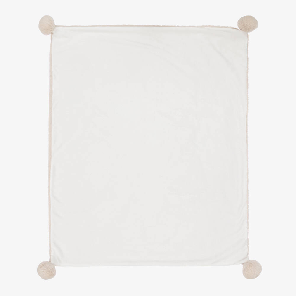 Mayoral Newborn-Beige Faux Fur & Pom-Pom Blanket (100cm) | Childrensalon Outlet