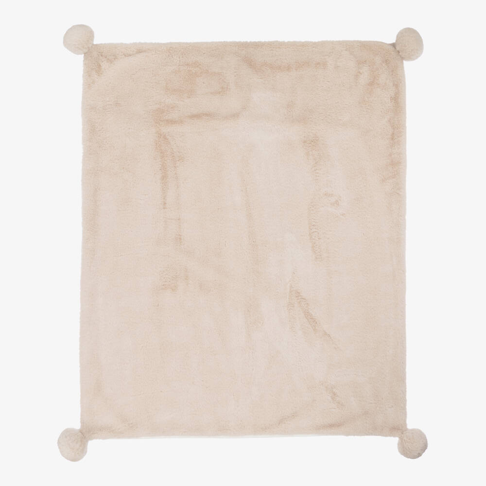 Mayoral Newborn-Beige Faux Fur & Pom-Pom Blanket (100cm) | Childrensalon Outlet