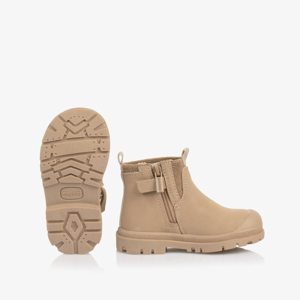 Mayoral-Beige Faux Leather Chelsea Boots with Side Zip | Childrensalon Outlet