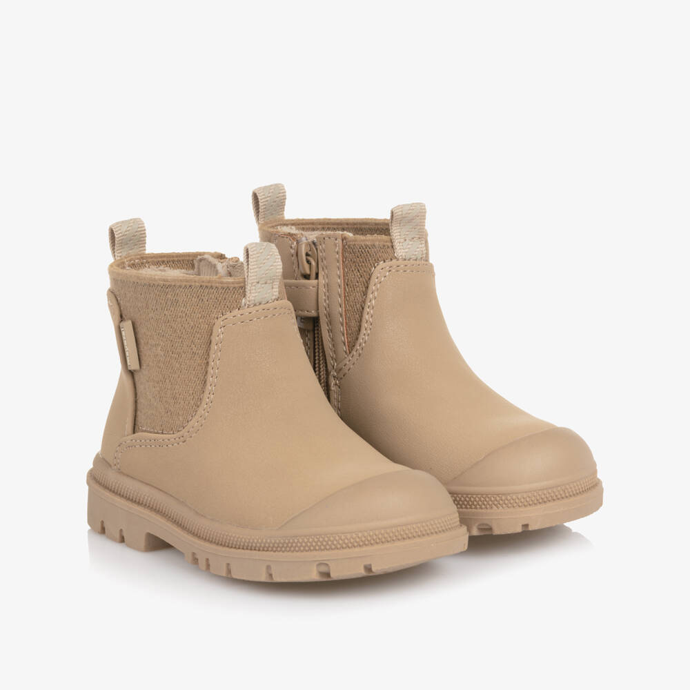 Mayoral-Beige Faux Leather Chelsea Boots with Side Zip | Childrensalon Outlet