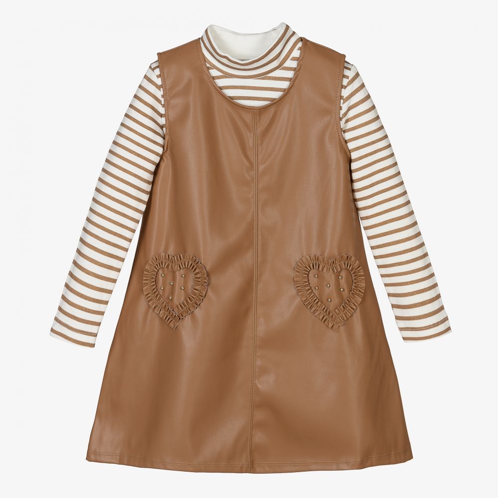 Mayoral-Комплект с бежевым платье из искусственной кожи | Childrensalon Outlet