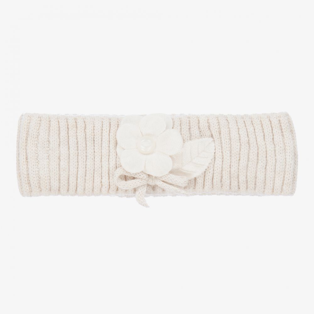 Mayoral Newborn - Beige Flower Knit Headband | Childrensalon