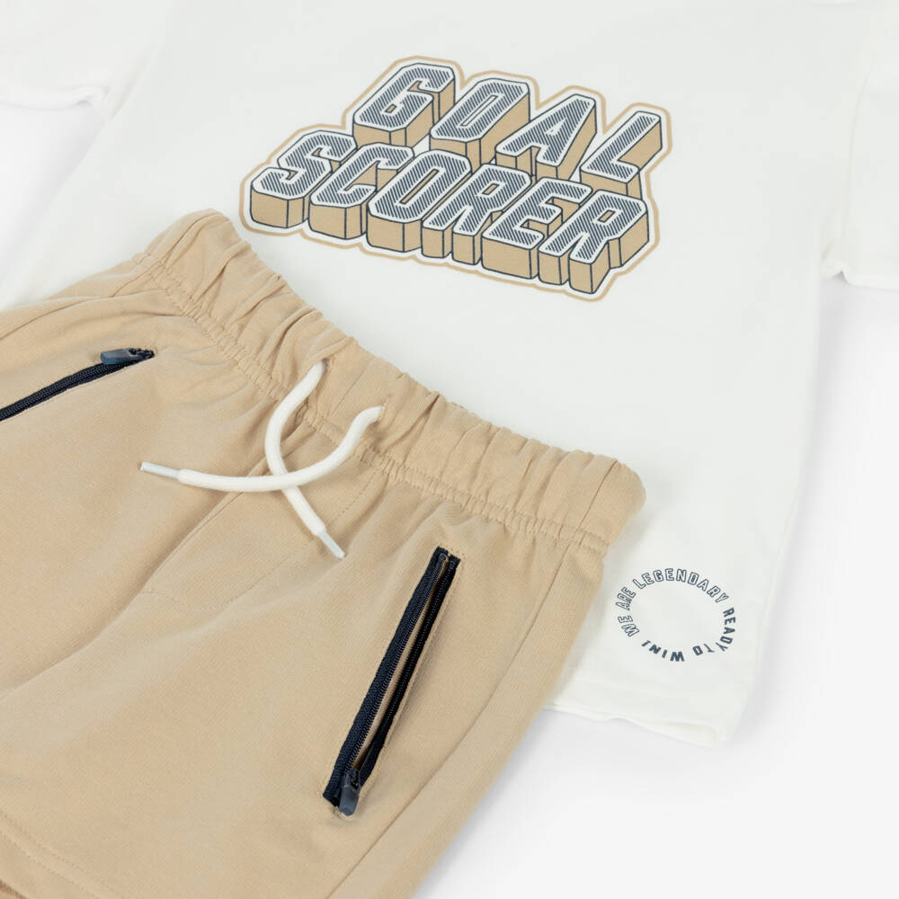 Mayoral-Beige Goal Graphic Shorts Set | Childrensalon Outlet