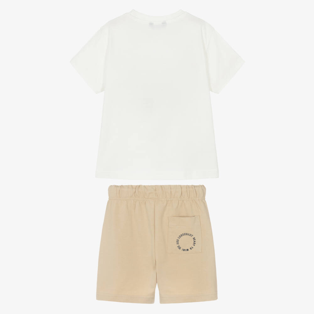 Mayoral-Beige Goal Graphic Shorts Set | Childrensalon Outlet