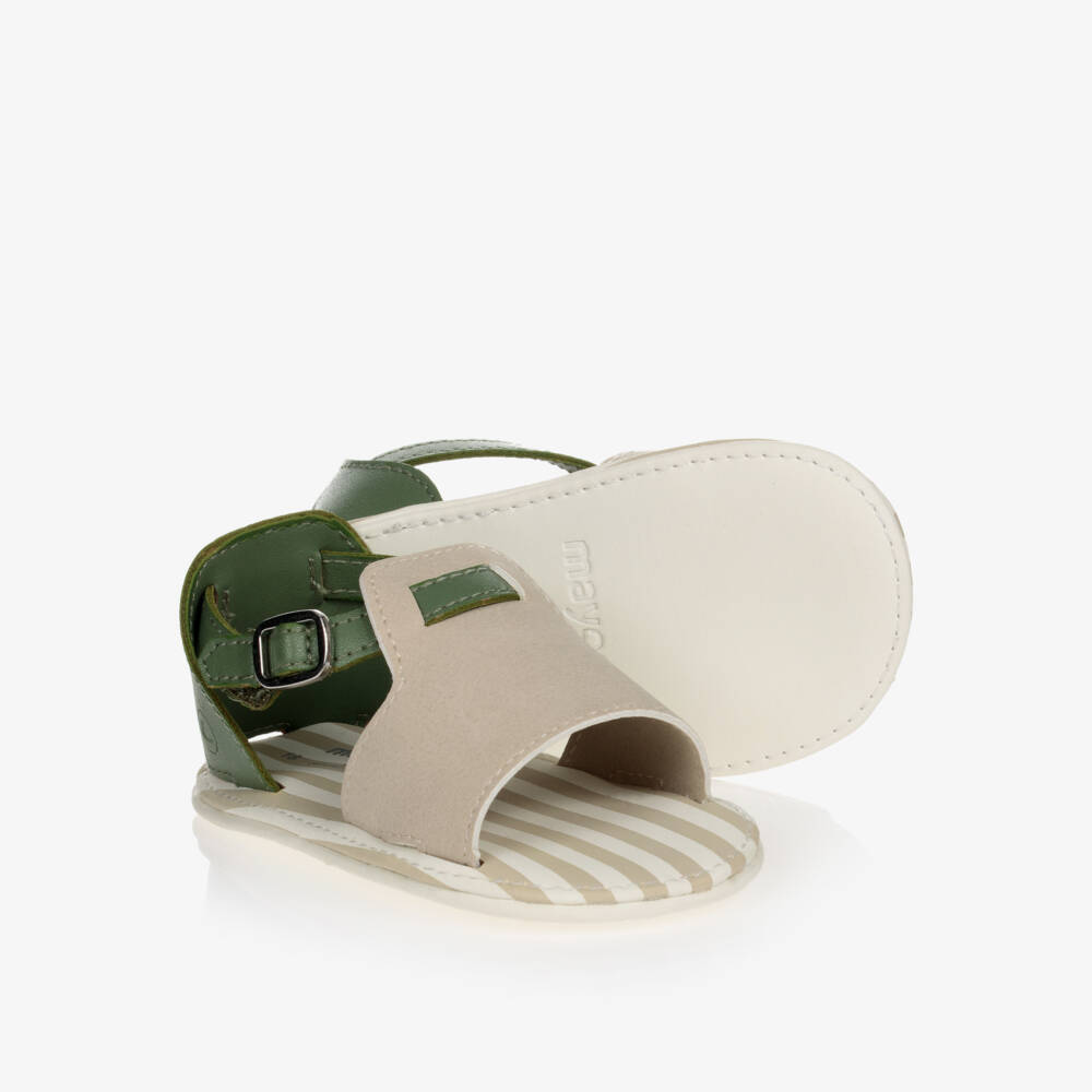 Mayoral-صندل جلد صناعي لون بيج وأخضر للمواليد | Childrensalon Outlet