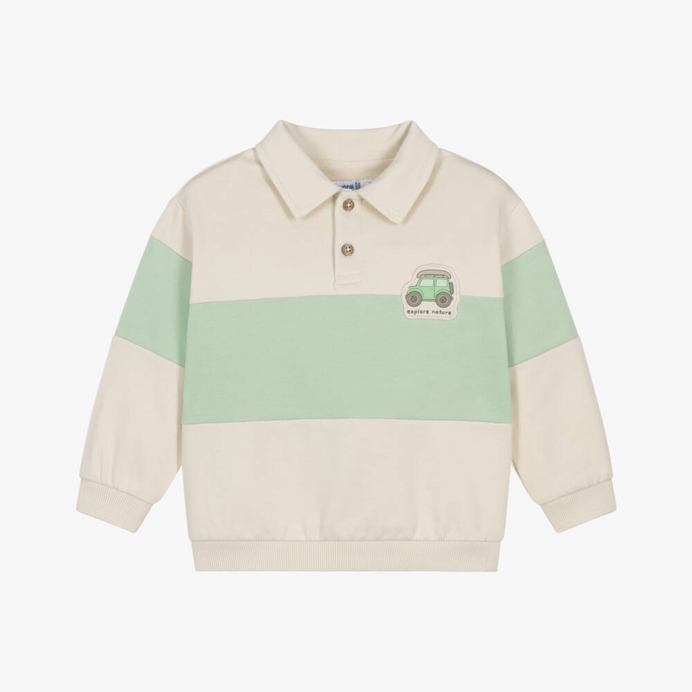 Mayoral-Beige & Green Truck Stripe Sweatshirt | Childrensalon Outlet