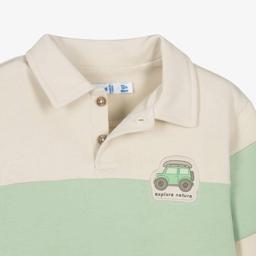 Mayoral-Beige & Green Truck Stripe Sweatshirt | Childrensalon Outlet